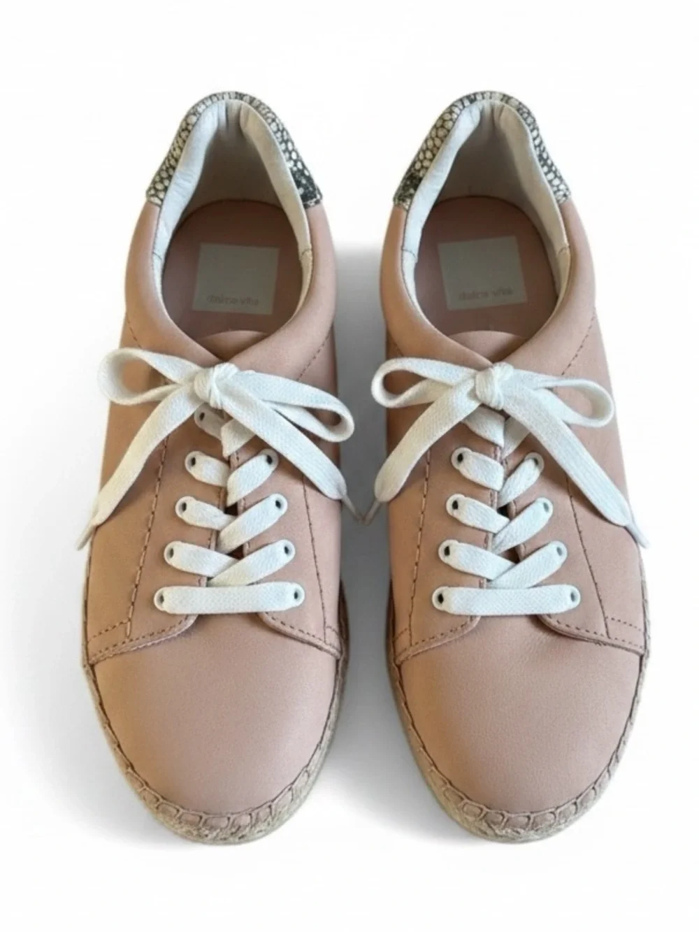 Dolce Vita Blush Pink Leather Espadrille Lace Up Sneakers Snakeskin Detail 6.5